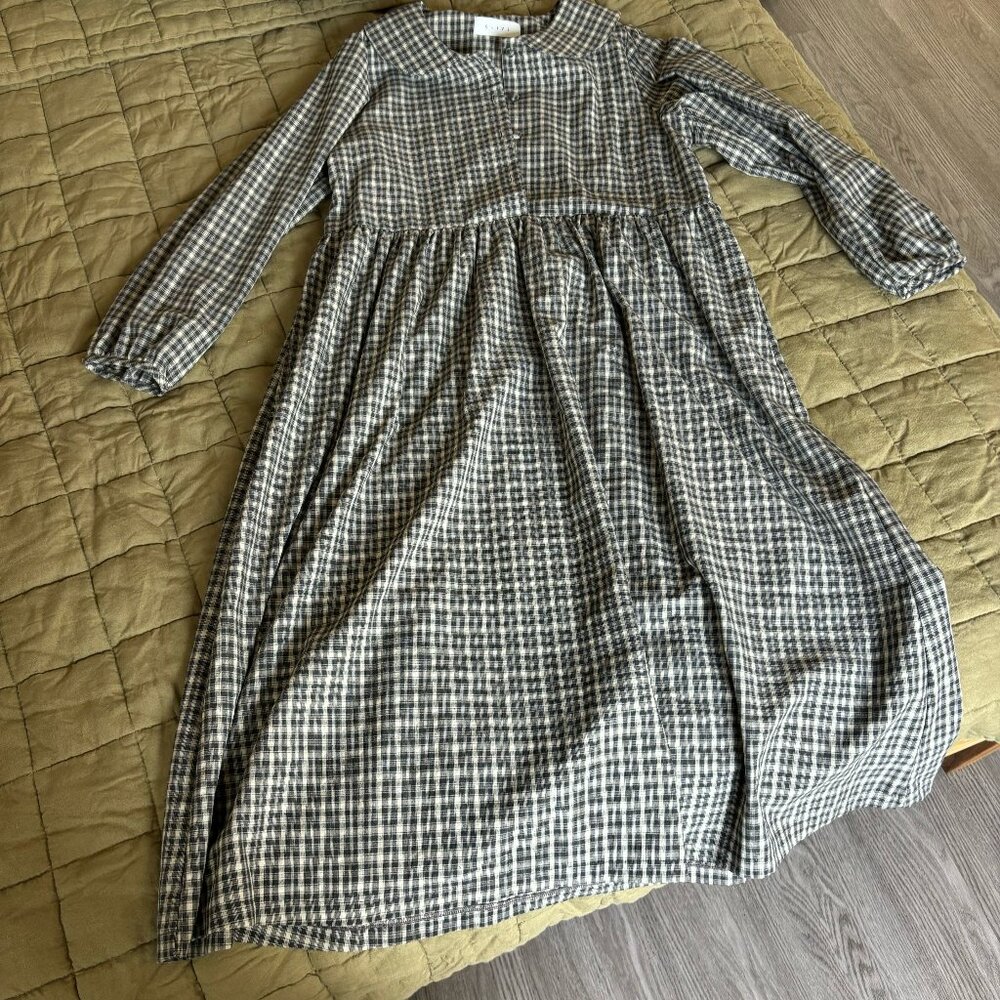 Women’s Midi Gingham Long-Sleeve Dress - Gray/White